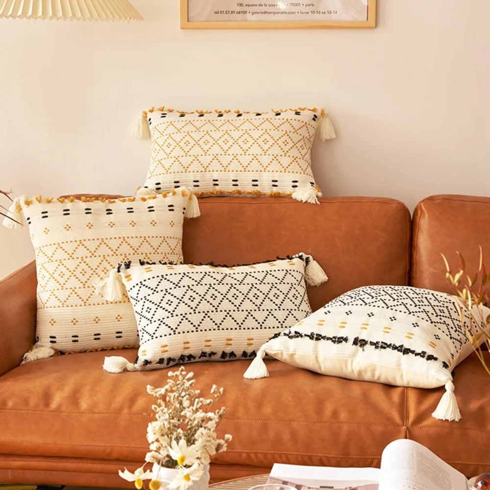 

Woven Geometric Tassel Pillowcase Home Textile Decor Cushion Cover Cotton Cut Flower Pillowcase Bedding Pillow Handmade