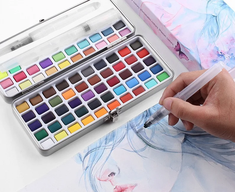 

New 50/72/90 color solid watercolor paint set, basic neon flashing watercolor paint for students beginners painting art paintart