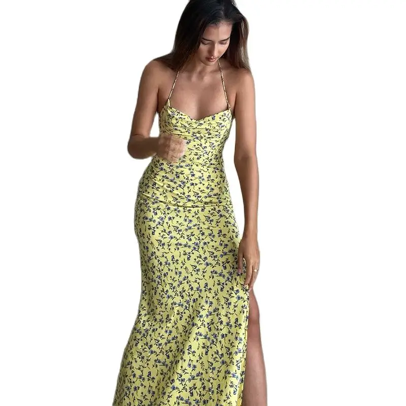 

Женское облегающее платье без рукавов, Длинное Элегантное платье с цветочным принтом и открытой спиной, весна 2022
