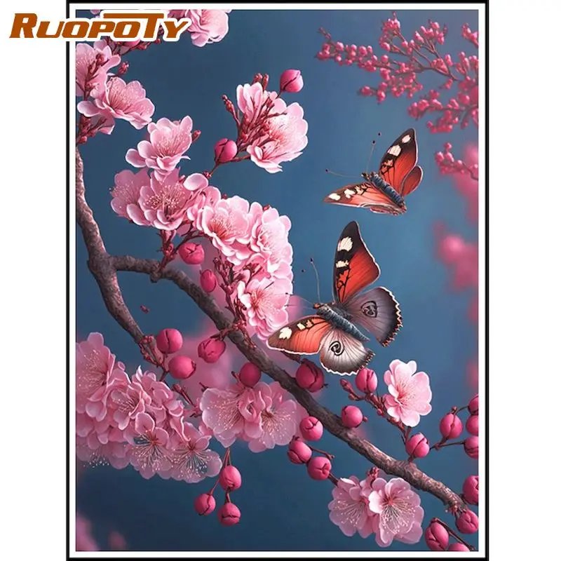 

RUOPOTY Painting By Numbers Flower Butterflies Scenery Oil Picture By Number 60x75 Frame Handmade Diy Gift Modern Home Wall Art