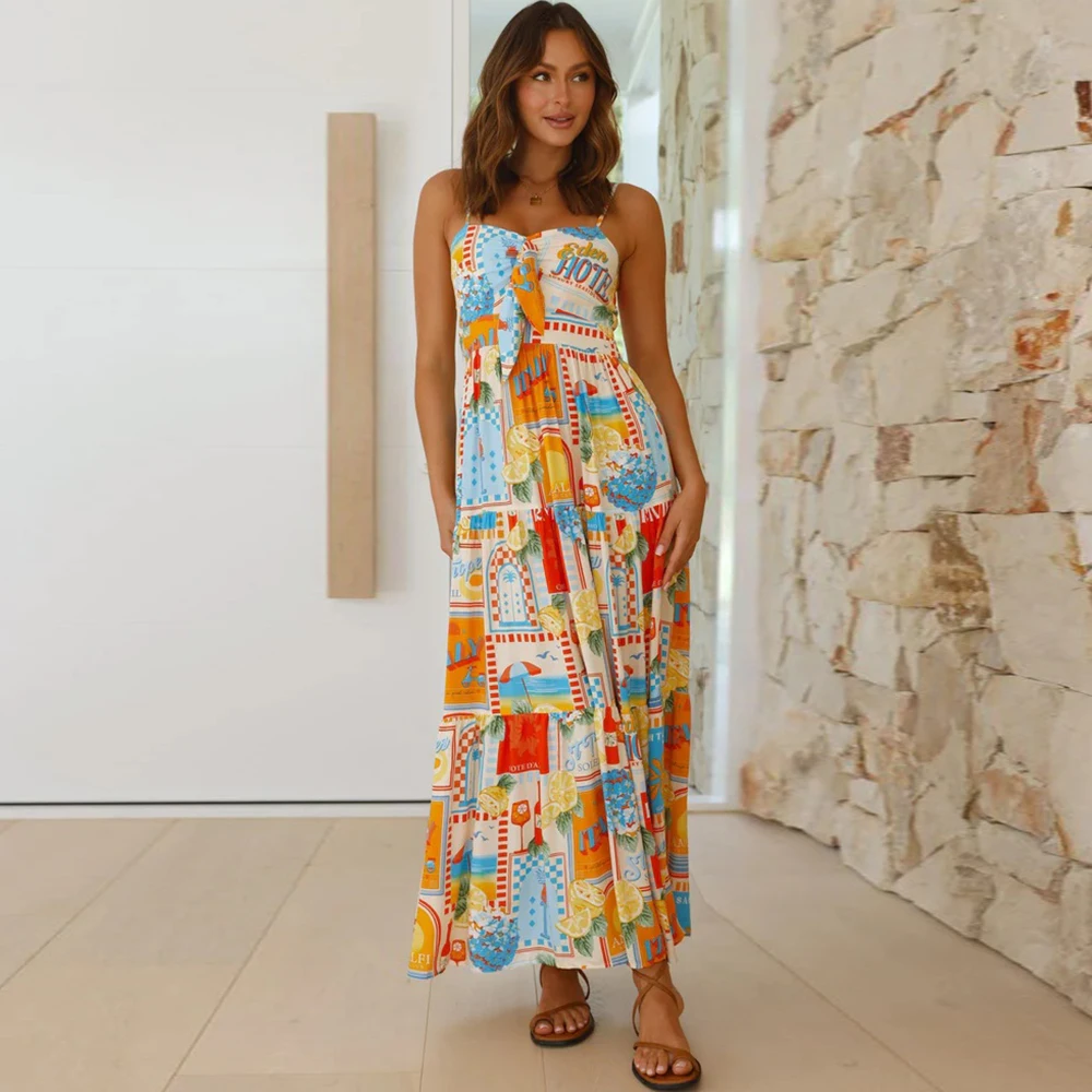 Женское элегантное платье с цветочным принтом на бретельках без рукавов