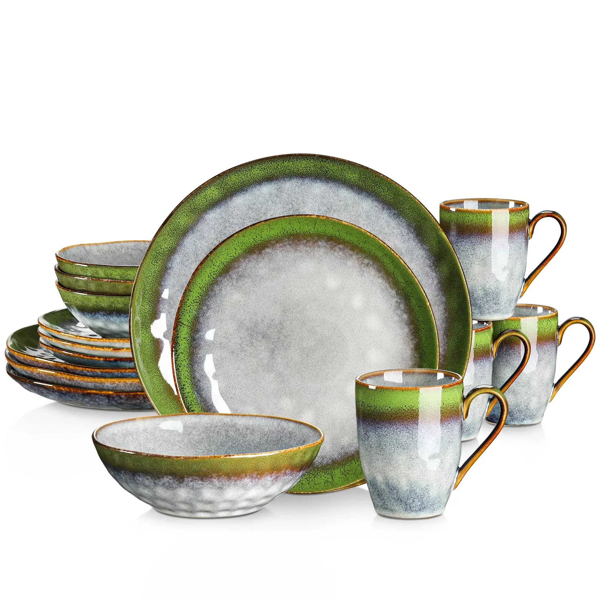 

Starry 16/32/48 Pieces Blue-Green Gradient Dinner Tableware Set with Dinner Plate Dessert Plate Bowl Mugs for 4/8/12