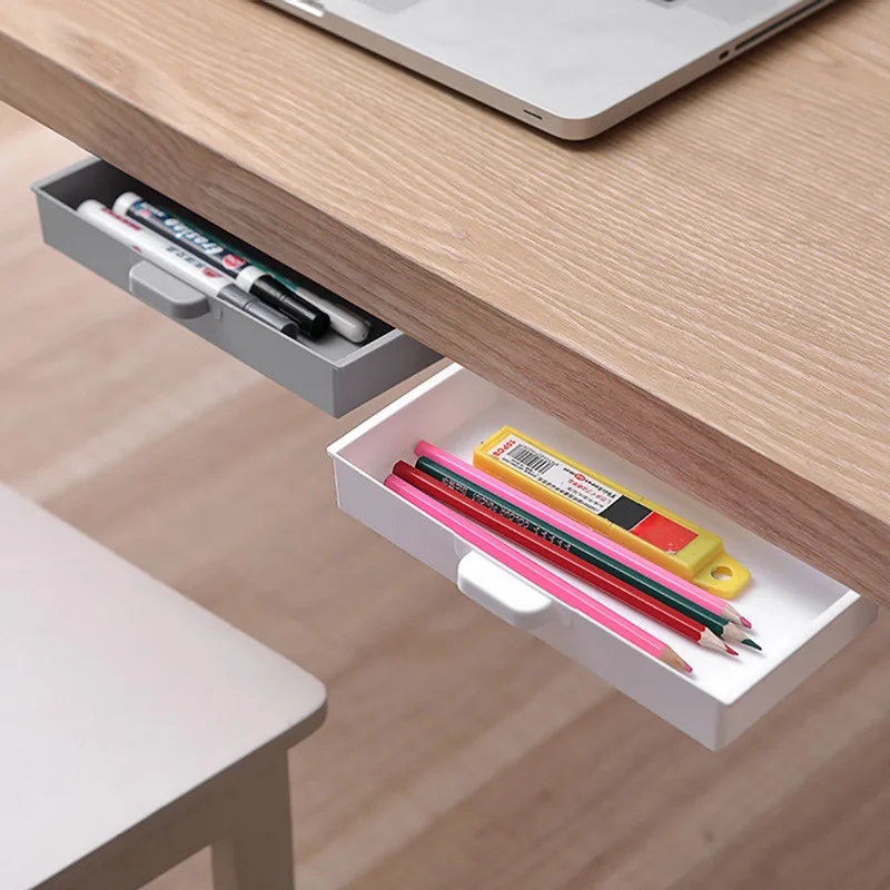 

2022 Simple Under Desk Drawer Organizer Hidden Desktop Storage Box for Office Pen Holder Adhesive Stationary Container