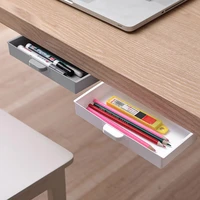 2022 simple under desk drawer organizer hidden desktop storage box for office pen holder adhesive stationary container