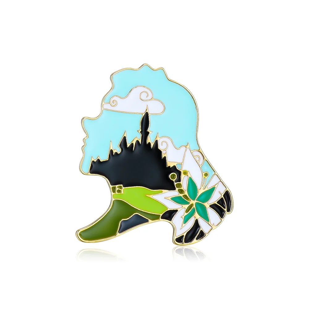 

Japen Cartoon Game Series Enamel Brooch Fashion Cute Princess Castle Grassland Flower Lapel Pin Badge Cosplay Jewelry