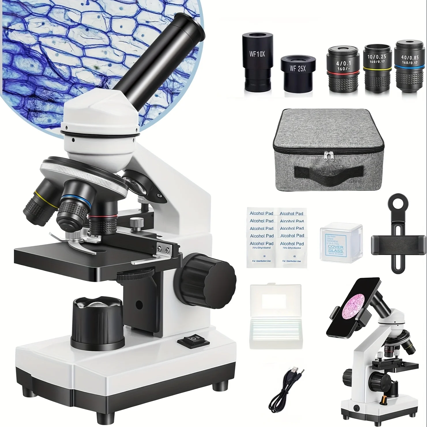 

Портативный биологический оптический компаундный микроскоп, увеличение 40X-1000X, модернизированное светодиодное освещение с двойным источником, сетка