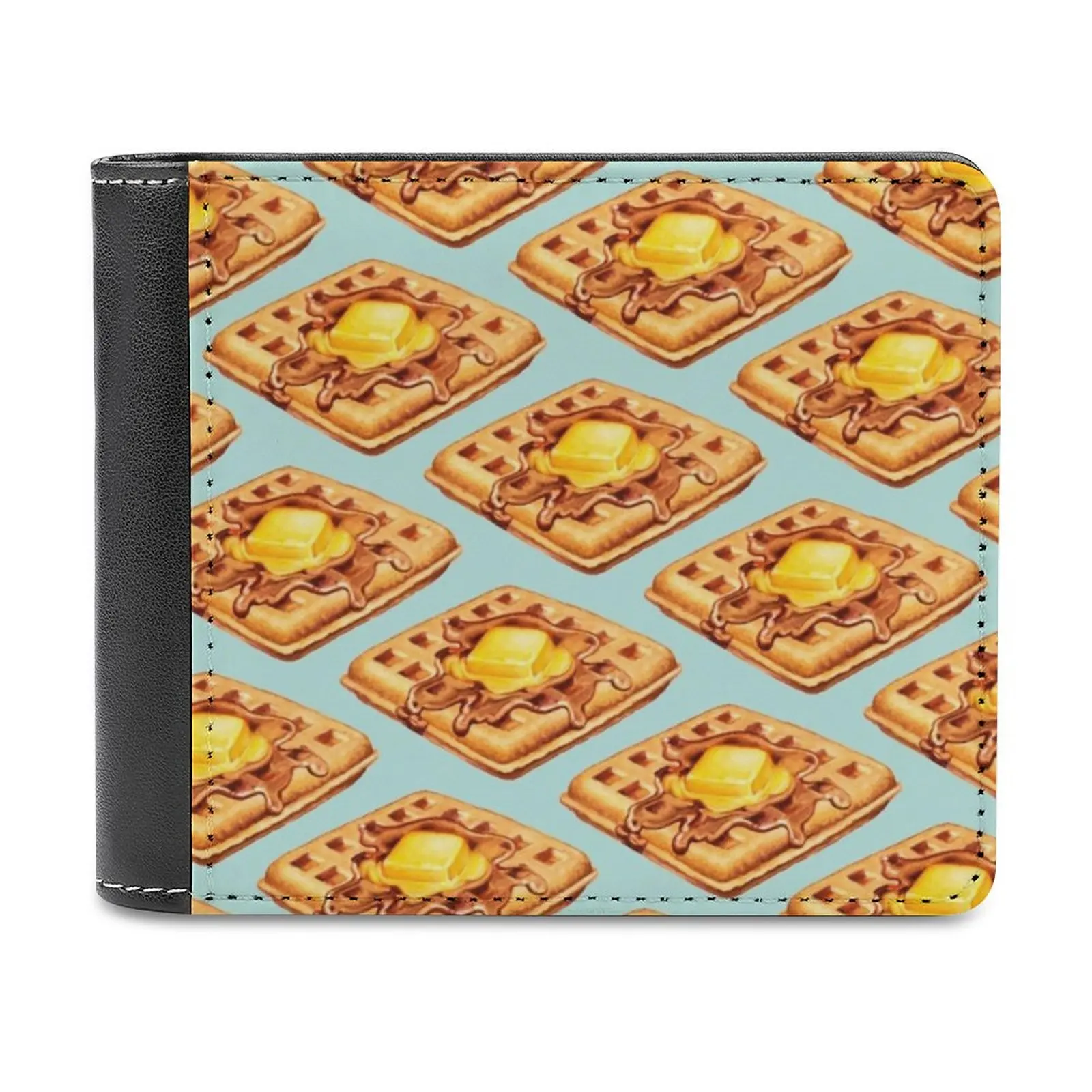 

Waffle Pattern Leather Wallet Men's Wallet Diy Personalized Purse Father'S Day Gift Waffle Food Breakfast Personalized Wallet