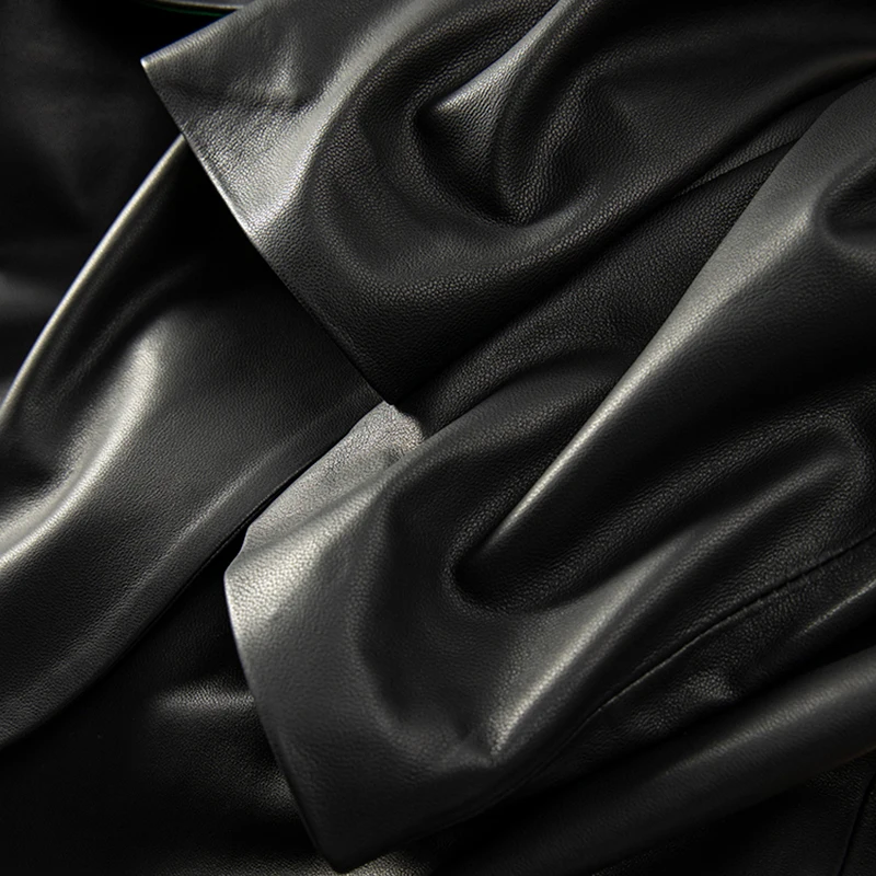 Shuchan Sheepskin Genuine Leather Jacket  Single Button  High Street  Spliced  Autumn/Winter  Turn-down Collar  Blazer Femme