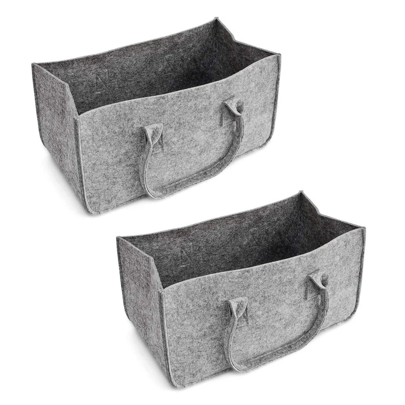 

2X Felt Purse, Felt Storage Bag Large Capacity Casual Shopping Bag - Gray