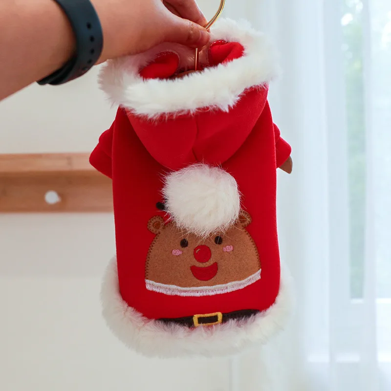 

Autumn Winter Hoodie Christmas Elk Pattern Fashionable Cat Wool Coat Puppy Sweater Small Dog Holiday Clothes Holiday Clothes