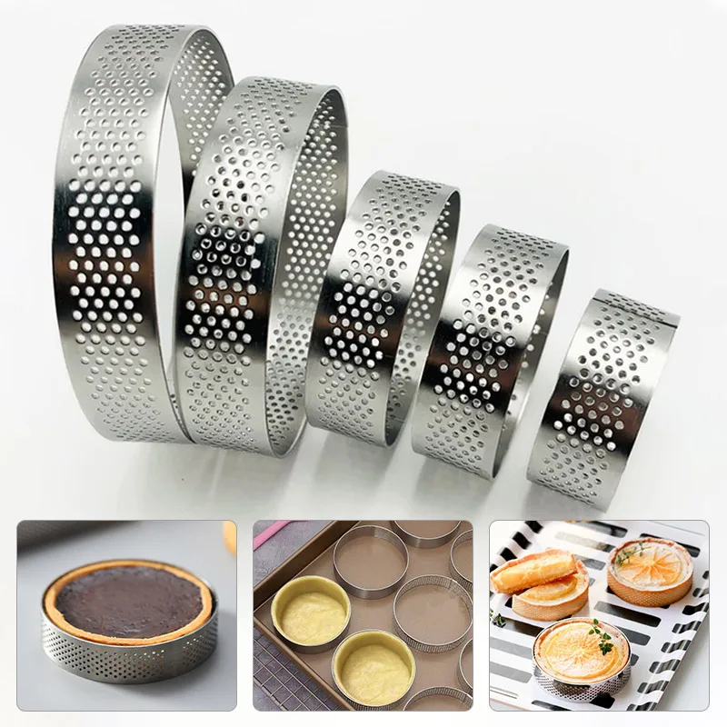 

Tart Mold Ring Stainless Steel Tartlet Cake Mousse Molds Cookies Pastry Circle Cutter Pie Perforated Heat-Resistant Baking Tools