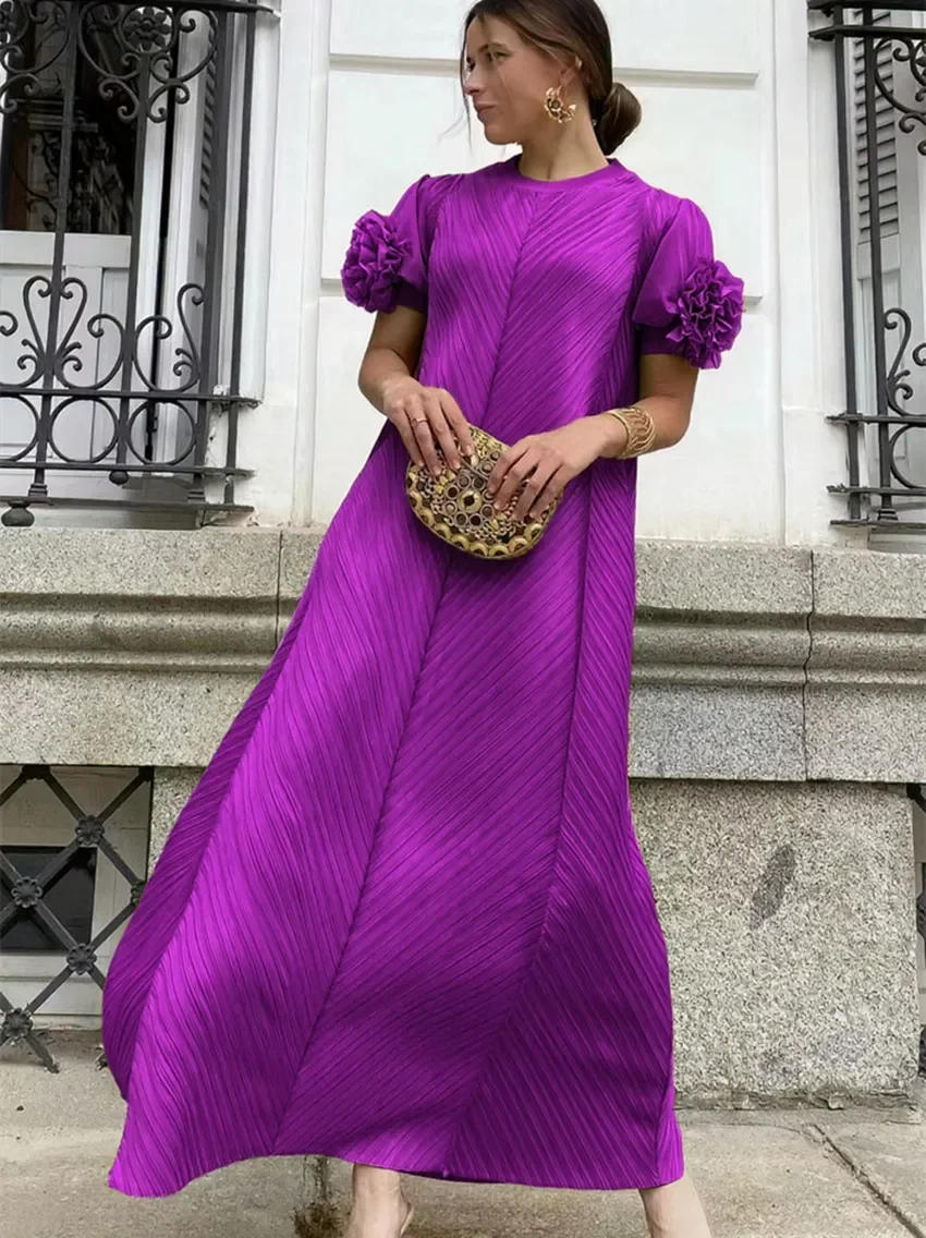 Miyake плиссированное женское эластичное длинное платье большого размера с высоким