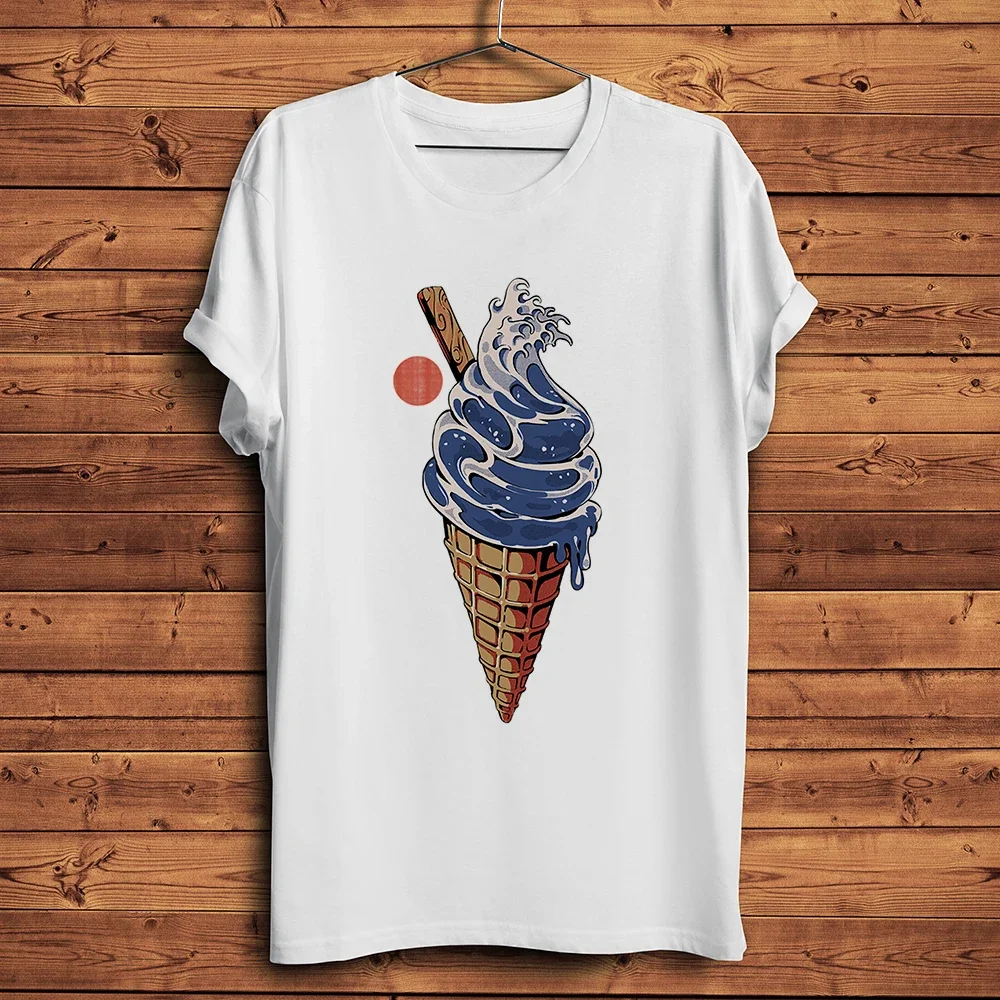 Фото Ukiyo Fuji Torii Kanagawa Wave Ice Cream Cone Забавная футболка для мужчин, мужская повседневная футболка с коротким рукавом, уличная футболка унисекс с мороженым №4