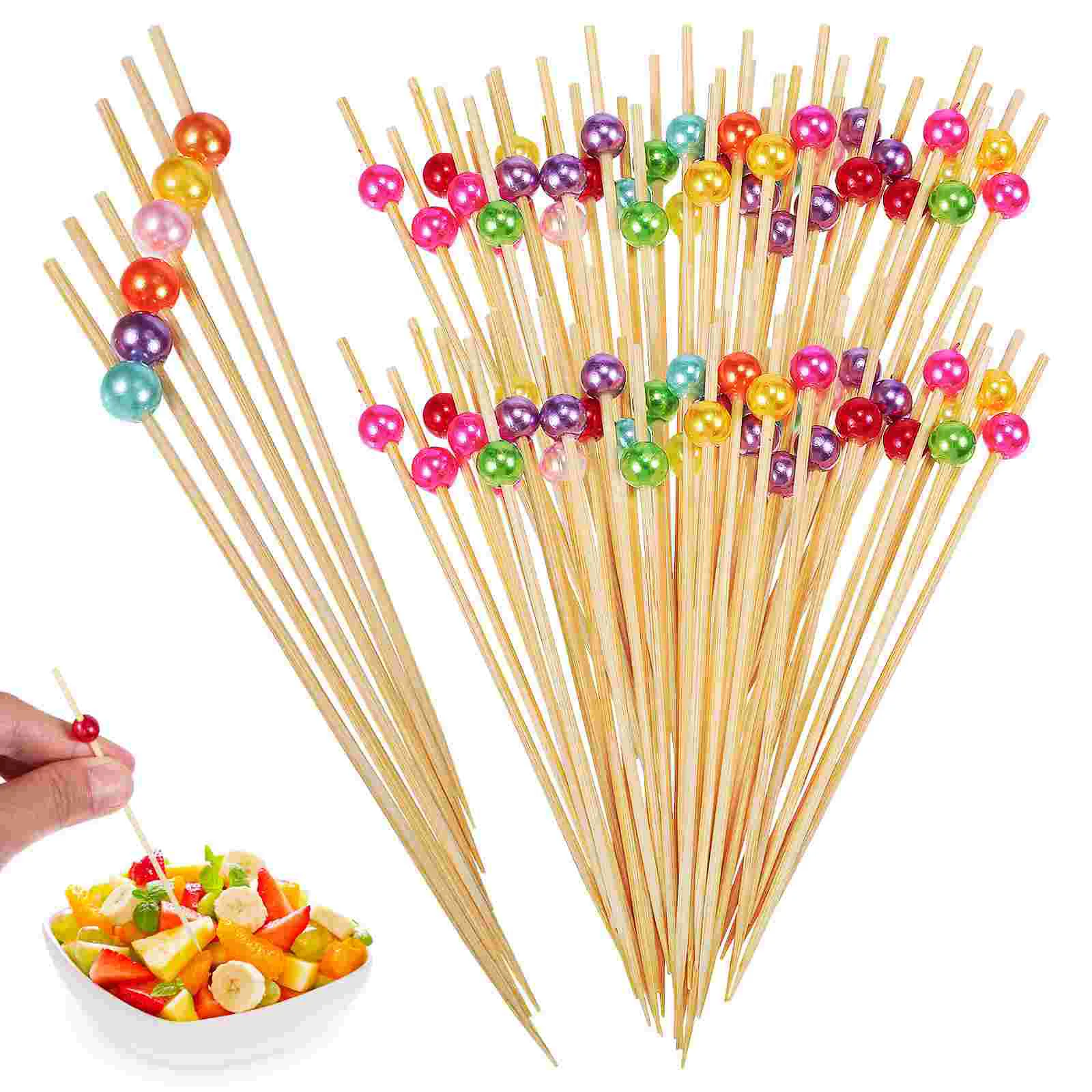

200Pcs Bamboo Skewers Fancy Toothpicks Decorative Colorful Pearl Cocktail Picks for Appetizers Food Drinks