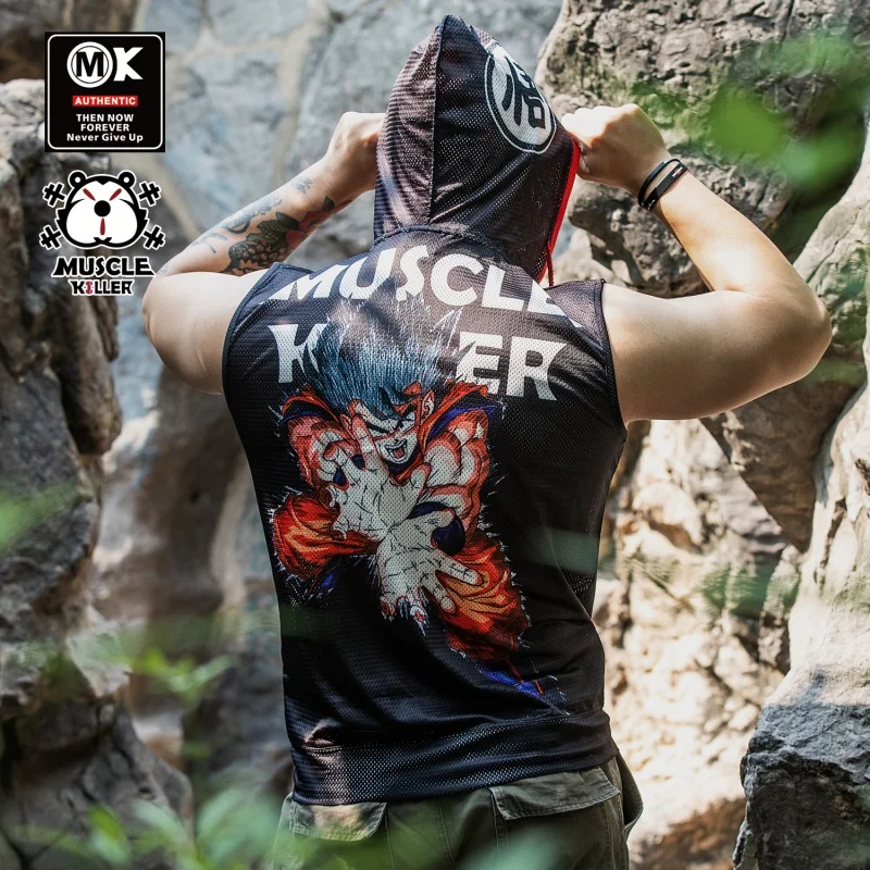 

Muscle Killer New Mesh Fitness Exercise Sleeveless Men's Sweater Wukong Zipper Fashion Brand Slim Training Clothing