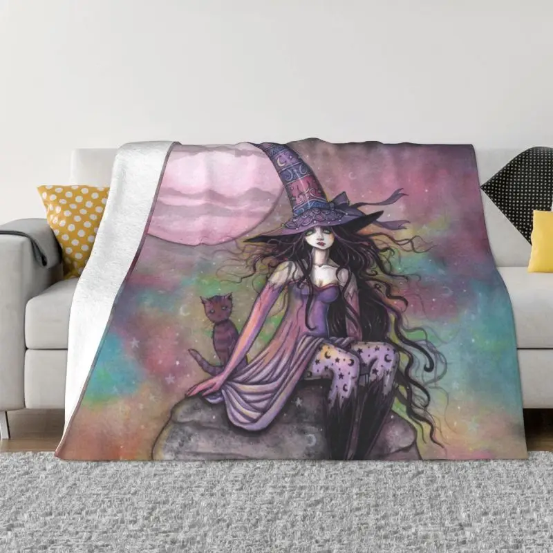 

Одеяло Фланелевое с флисовой подкладкой, теплый флисовый плед с зачарованным сумерком ведьмой, котом, для дома, спальни, дивана, покрывала