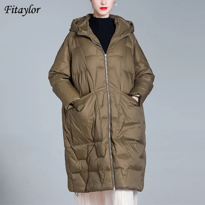 

Fitaylor Winter Hooded Light Feather Long Jackets Women Loose Warm Duck Down Coat Oversize Ultra Light Snow Outwear Chic Female