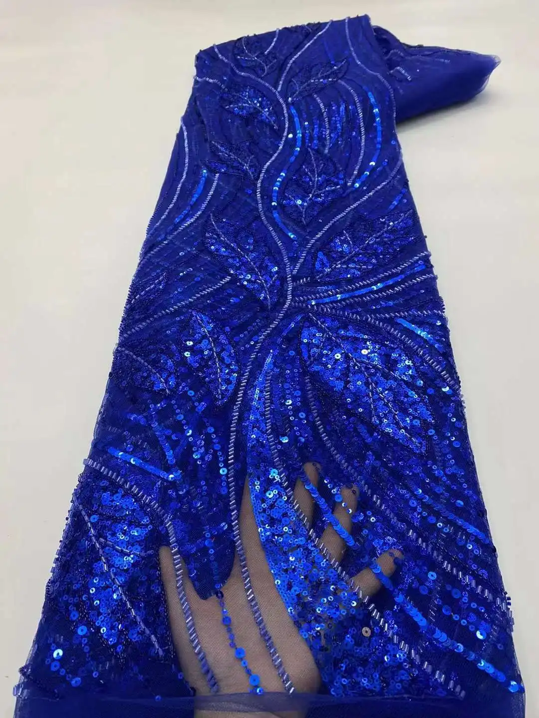 

Французские блестки ручной работы, королевский синий кружево, африканская кружевная ткань 2022, высококачественное роскошное бисерное кружево для нигеривечерние вечернего платья