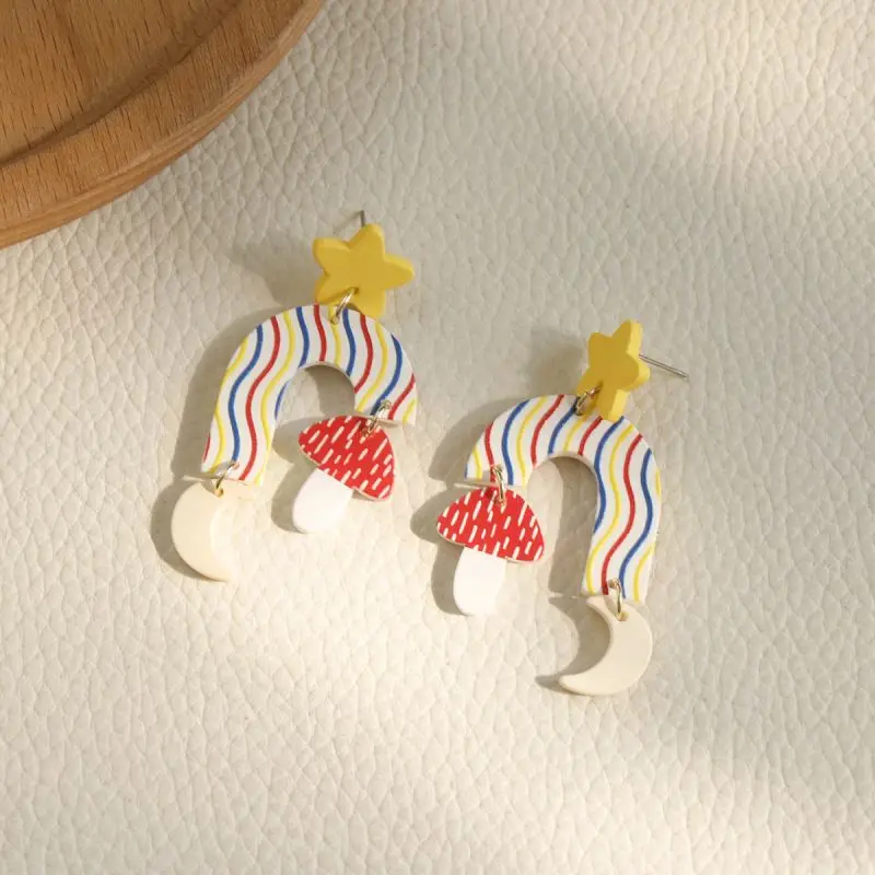 

Fashion Acrylic Earring For Women Asymmetrical U shape Earring With Mushroom Unique Designer Star Drop Earring Jewelry Wholesale