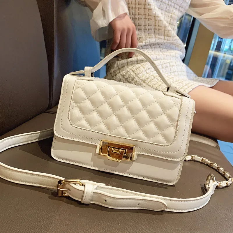 

White Lozenge Crossbody Bag Female Quilted Leather Shoulder Bag Rhombus Lattice Handbags Women's Chain Small Flap Messenger Bag