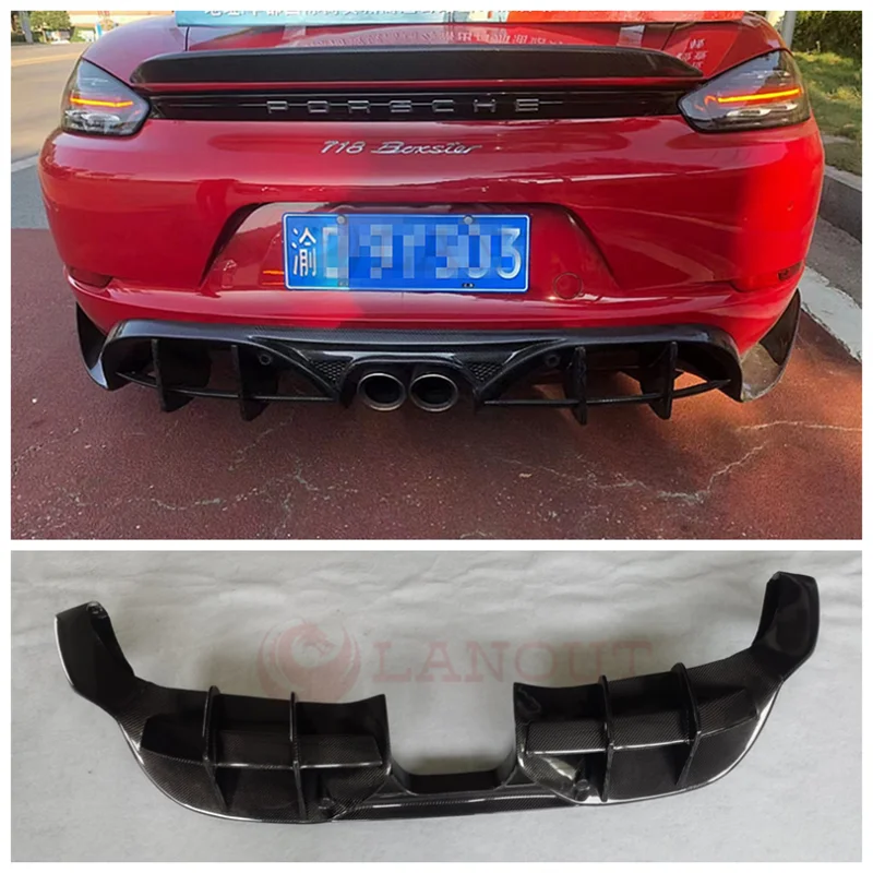 

Подходит для Porsche 718 Boxster 2016-2022 Real Carbon Fiber Автомобильный задний бампер задний диффузор сплиттер Защитная крышка