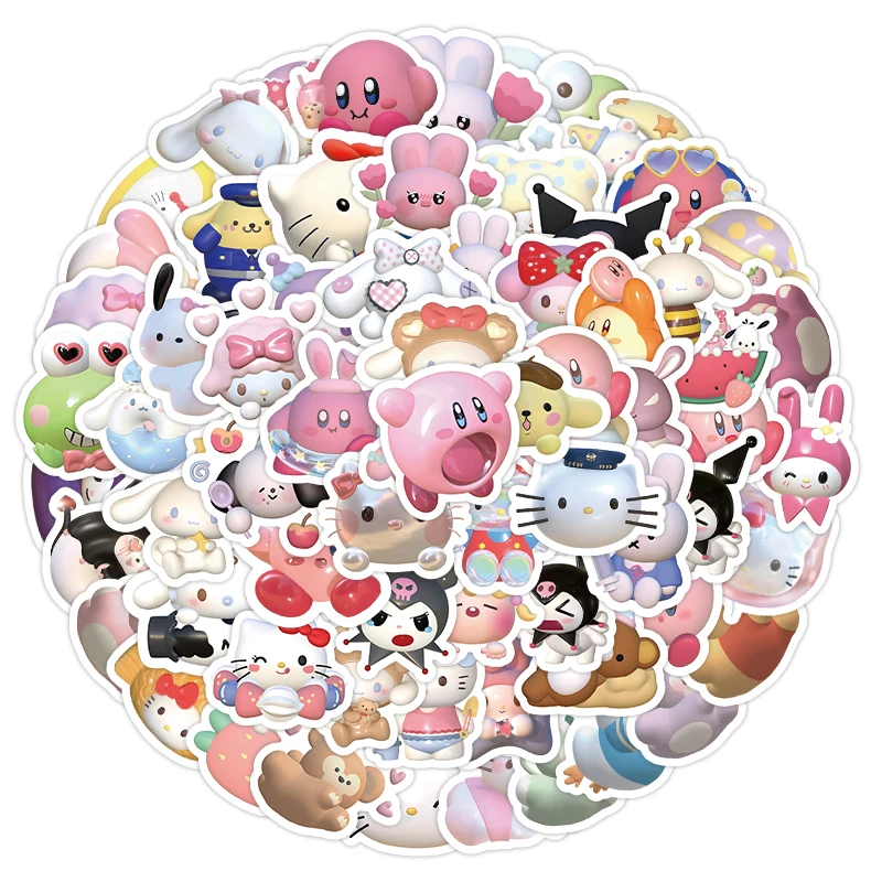 100pcs 3D Avatar Sanrio Sticker Cartoon Cute DIY Sticker Waterproof Anime Stickers Kuromi My Melody Laptop Sticker Kids Toys