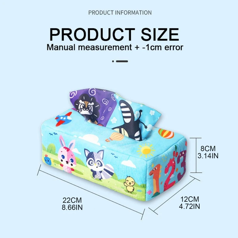 

Sensory Busy Pull Tissues Toddler Infant Baby Plush Tissue Box Colorful Juggling
