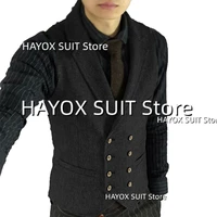 mens suit vest double breasted herringbone wool sleeveless jackets wedding groomsmen party waistcoat
