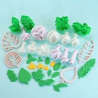 34pcs christmas leaves cute baking biscuit mold diy leaf shape embossing cookie cutter fondant chocolates cake for kitchen tool