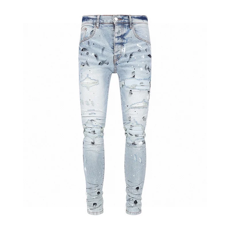 

paint-splatter skinny jeans Denim Brand Clothing Jeans Men Stretch Fashion Pleated Retro Pocket Skinny Trousers Pants 30-40