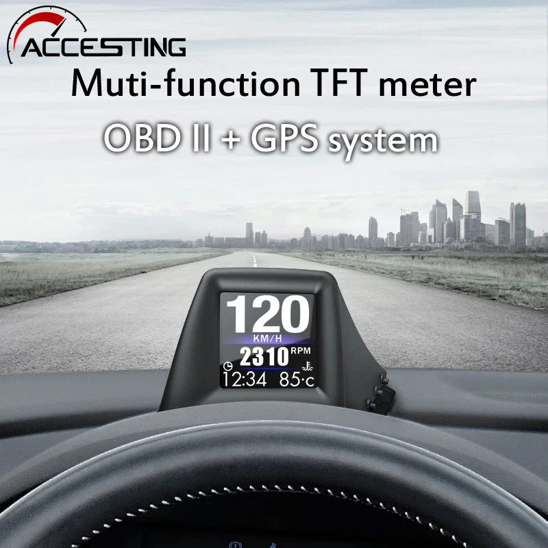 

HUD Head-Up Display GPS+OBD Dual System Smart Gauge Driving Stopwatch Speedometer Odometer Digital Meter Alarm System A401