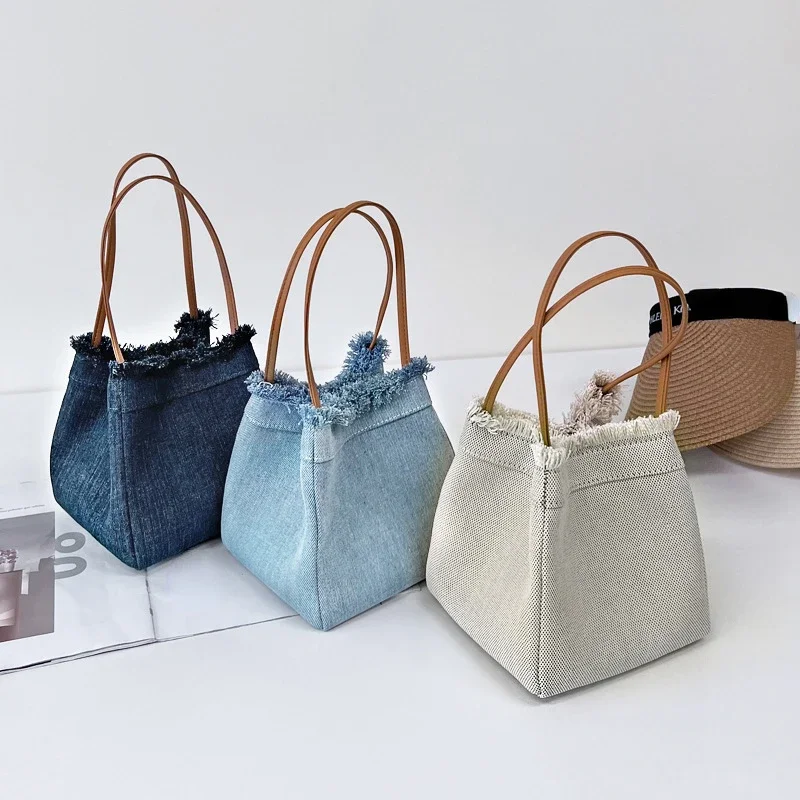 Простые джинсовые холщовые сумки меньшинств 2024 большая вместительная