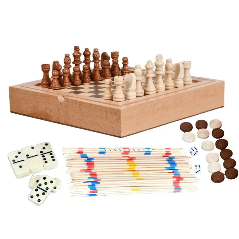 

Wood Chess Set 5 In 1 Tabletop Wood Hockey Board Games Chess Checkers Educational Toys Strategy Games For Kids And Adults