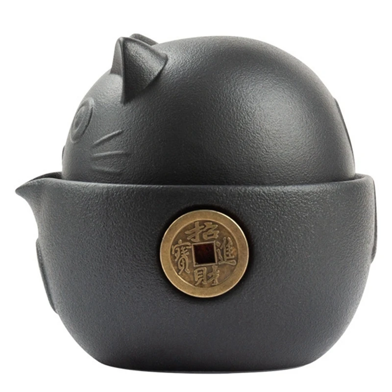 

Cut Cat Series Travel Portable Ceramic Tea Set With Tea Pot Tea Cups Travel Bag For Office Home Travel Teaware Gift