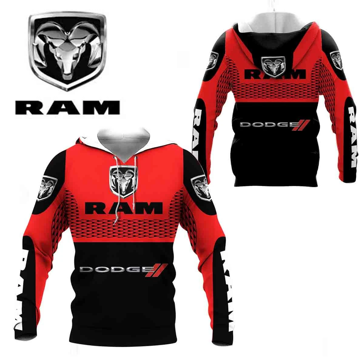 

New spring and autumn brand car logo RAM fashion casual men's 3D digital printing hooded zipper shirt sports unisex jacket RAM02