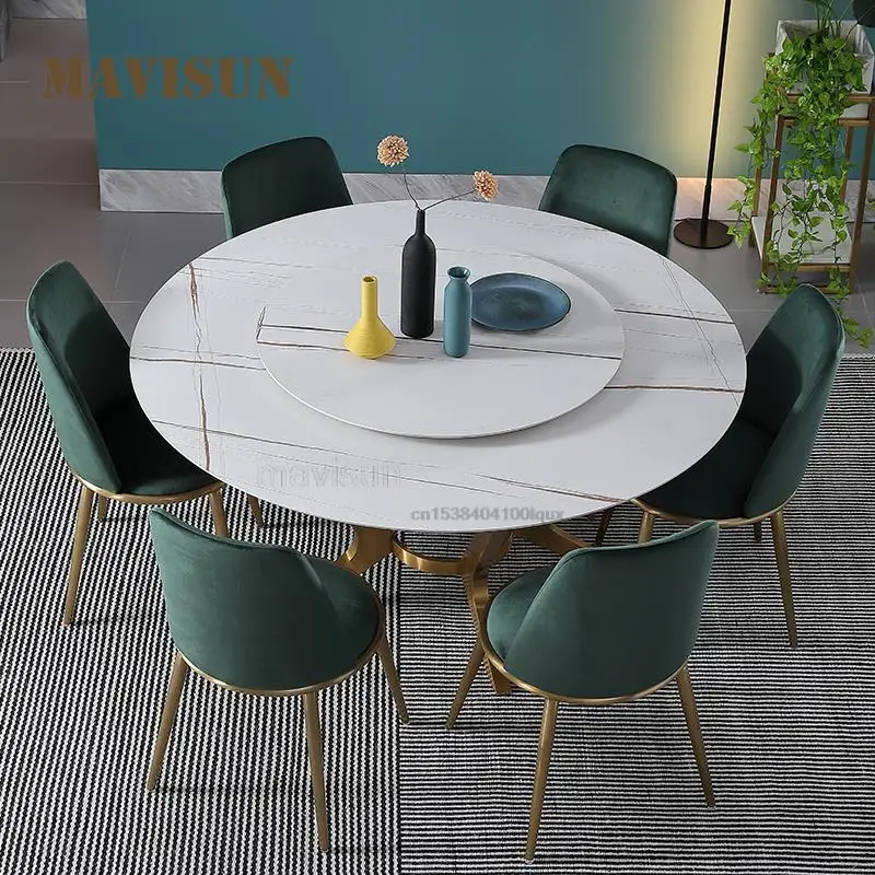 

Indoor Furniture For Dining Room Restaurant Round Dining Set 6 Chairs With Modern Table High-End Kitchen Table Antique Luxury