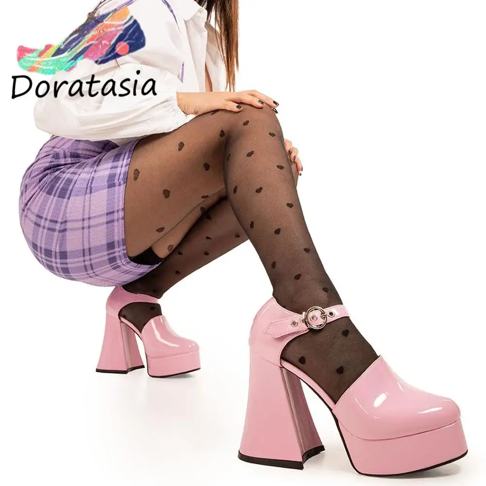 

DORATASIA INS Pink Sweet Elegant Sexy Women Mary Janes Pumps Cover Toe High Heel Platform Party Dress Shoes Lolita Casual Comfy