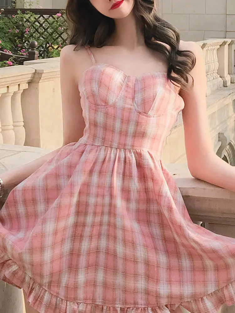 

Вечерние женские платья, сексуальное летнее Мини-Платье на бретельках, одежда для женщин, халаты с открытой спиной и оборками, женское плать...