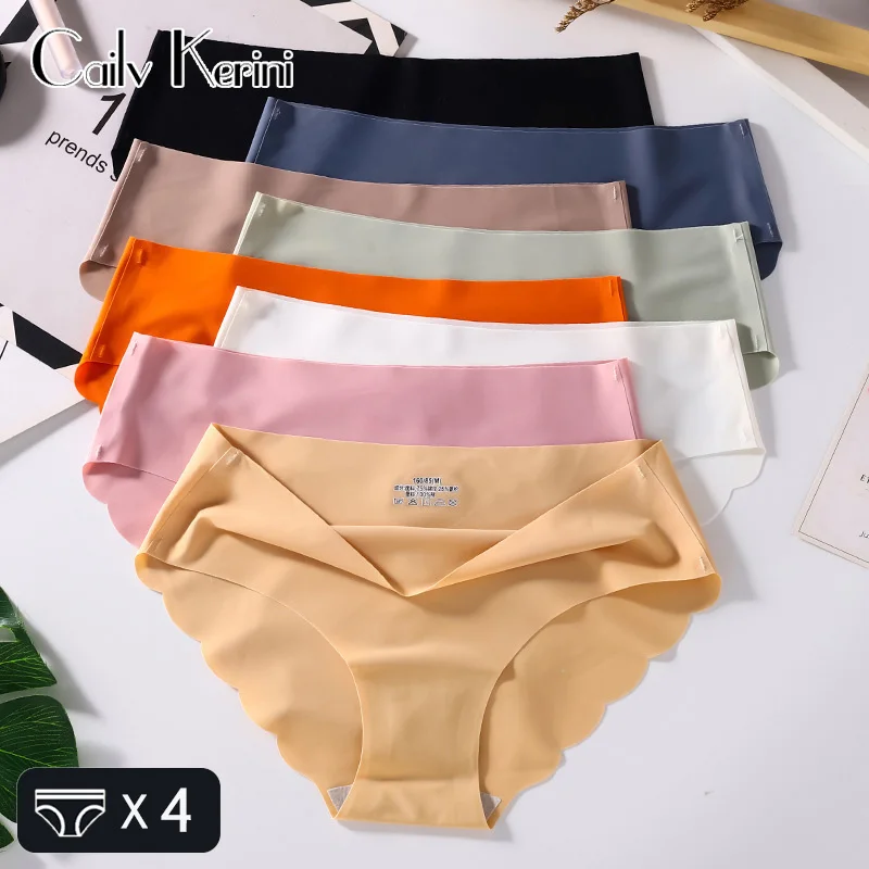Бесшовные трусики Cailv Kerini 4 шт./лот женские Гладкие шелковое женское нижнее белье