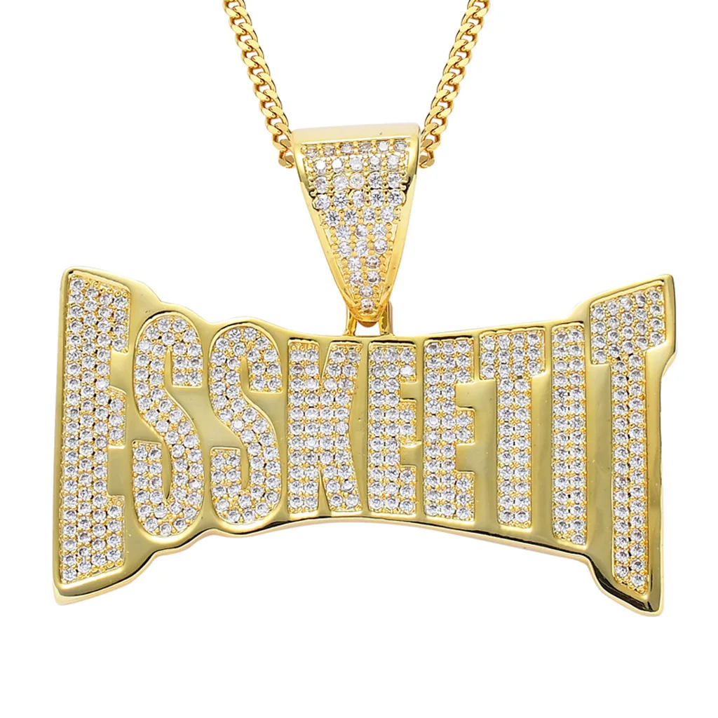 

Men Women Hip Hop KONDE BOY Letter Pendant Necklace with 13mm Cuban Chain Iced Out Bling HipHop Necklaces Fashion Jewelry