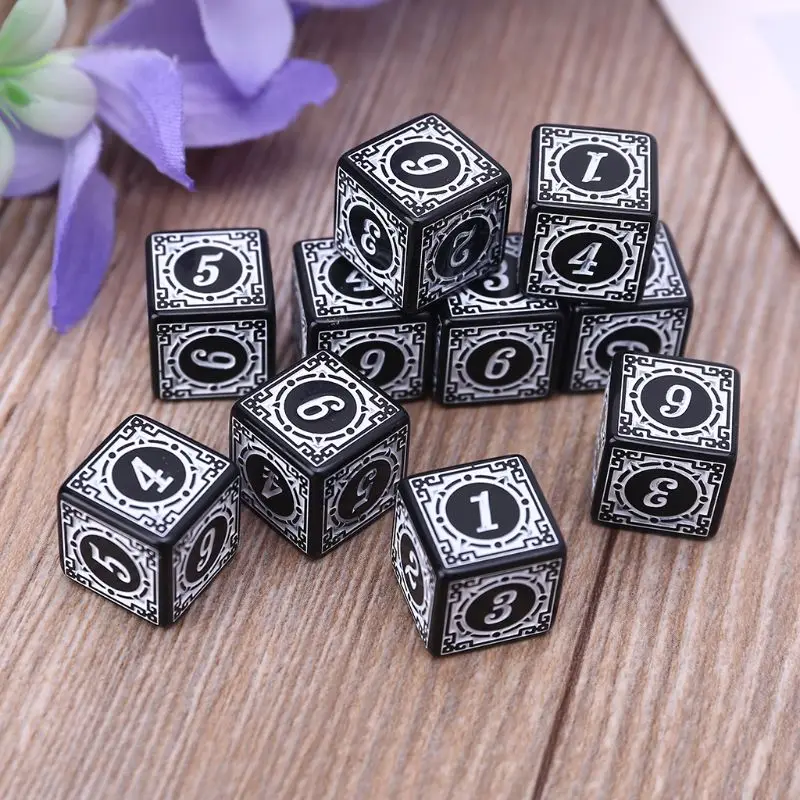 

10Pcs D6 Polyhedral Dice Square Edged Numbers 6 Sided Dices Beads Table Board Game for Bar Club Party