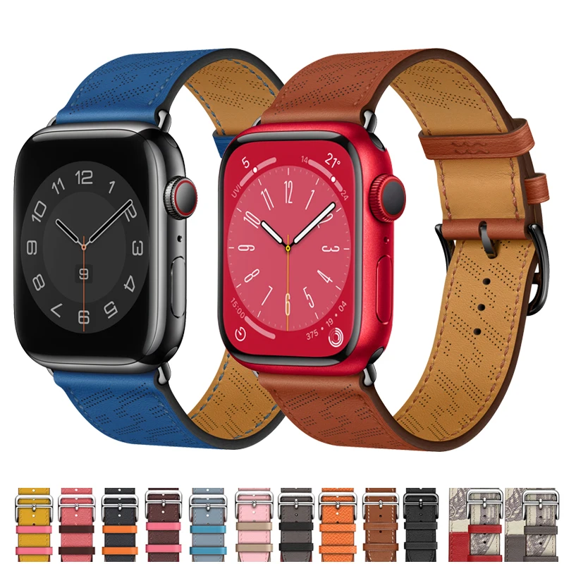 Leather For Apple watch band 44mm 49mm 45mm 42mm 41mm 40mm 38mm Accessories correa bracelet iWatch series 3 6 SE 7 8 ultra strap