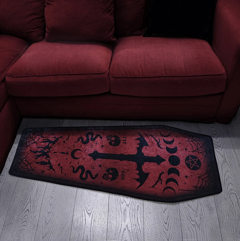 

Gothic Red Coffin Cross Bat Moon Spider Web Carpet Floor Mat Rug Doormat Cobweb Carpet Bedroom Living Room Non-slip Mat Gift