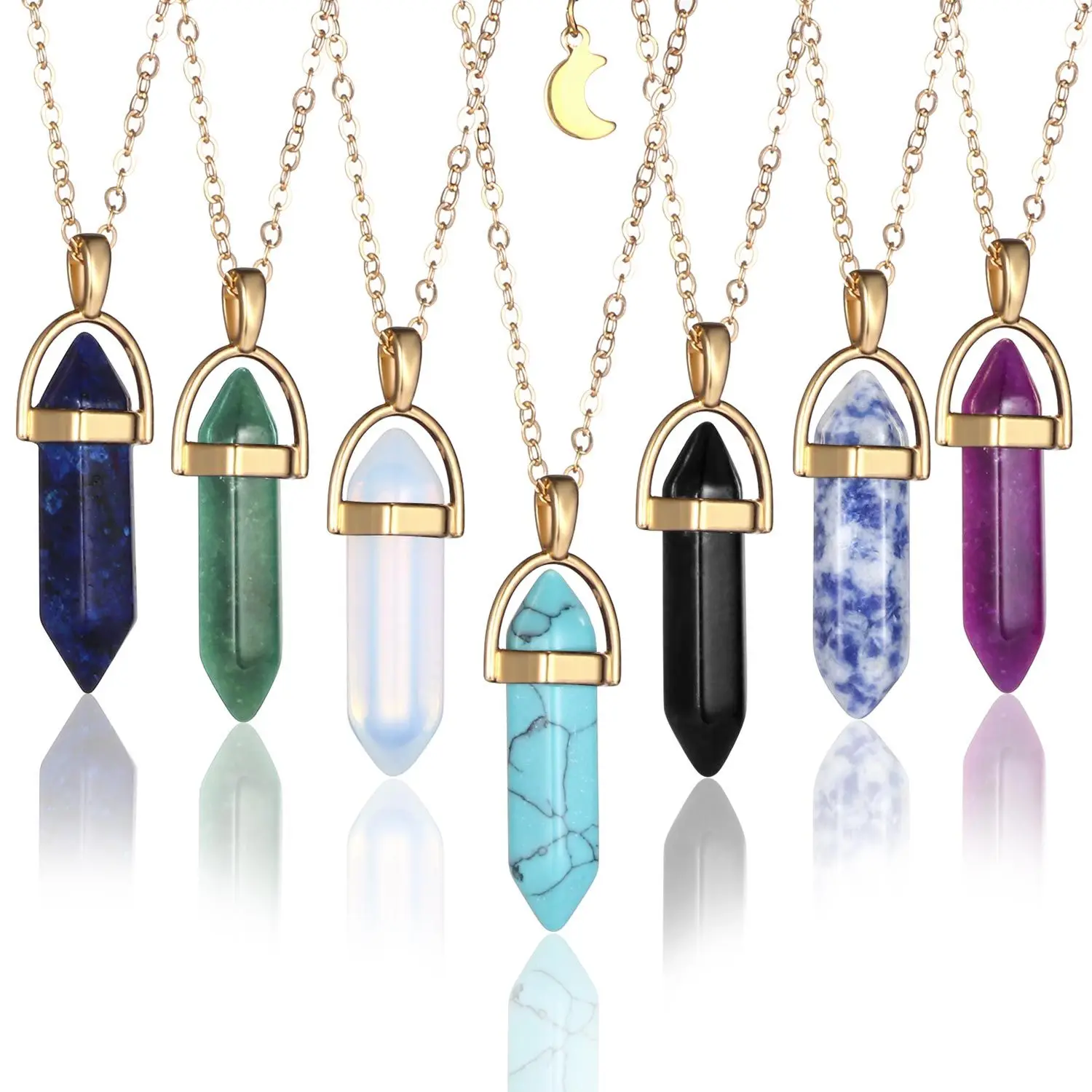 

Gemstone Women's Fashion Choker Chain Crystal Necklaces Multilayer Necklace Healing Crystal Opals Hexagonal Pendant