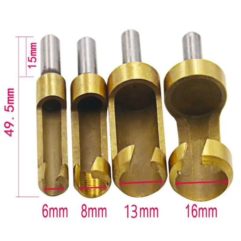 

4Pcs Titanium Coated Shank Barrel Cork Drill Bit Plug Cutter Bored Hole Tenon Drills Hole Saw Arbors Woodwork Hole Opener Tools