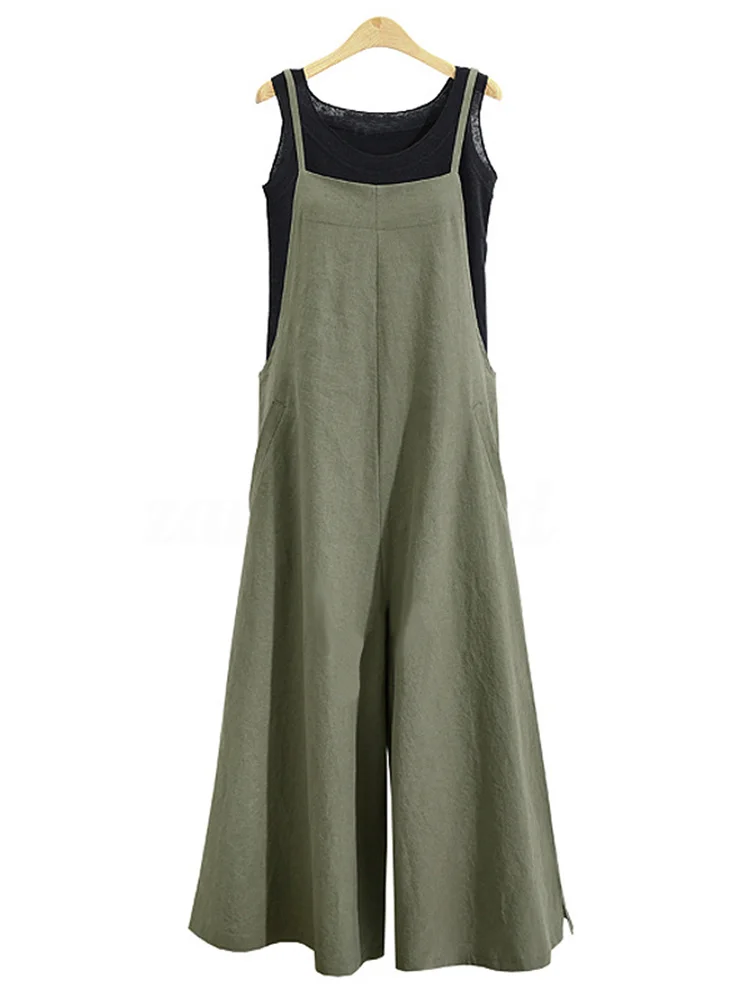 Newly Summer Women Loose Overalls Fashion Casual Sleeveless Wide Leg Jumpsuits Solid Long Female Oversized Pants Lady Trousers