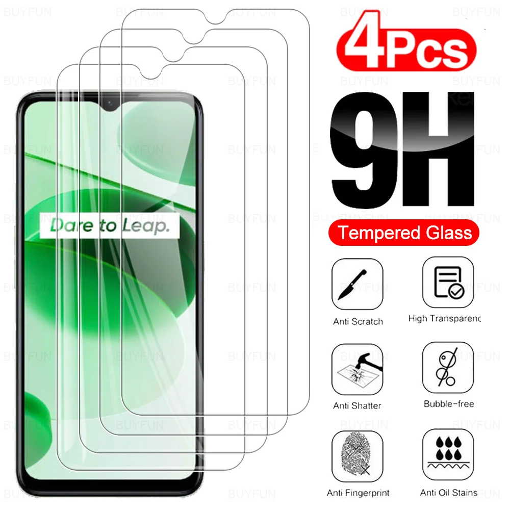 

4PCS 9H Tempered Glass For Realme C35 6.6" Screen Protector For OPPO Realmy C35 Realmi C 35 35C RMX3511 Protective Film Cover