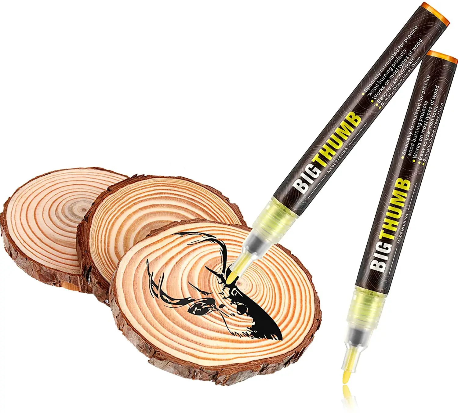 

5pcs 10-12cm Wood Slices Pyrography Marker Wood Burning Pen for DIY Wood Painting, Replace Wood Burning Iron Tool Easy and Safe