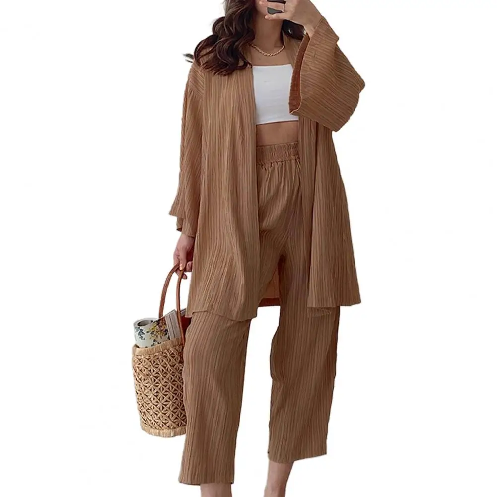 

1 Set Popular Homewear Set High Waists Cool Women Outfit Loose-fitting Fine Stitching Cardigan Pants