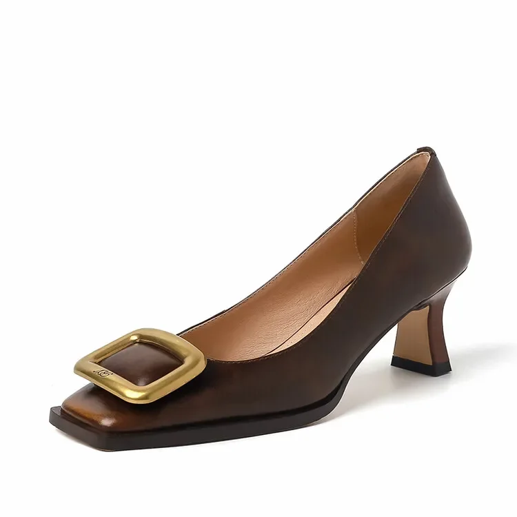 Брендовый дизайн туфли с металлической квадратной пряжкой и легким горлышком